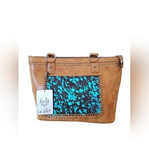 *NEW!* Montana West Trinity Ranch Hair On Turquoise & Taupe Concealed Tote/Bag